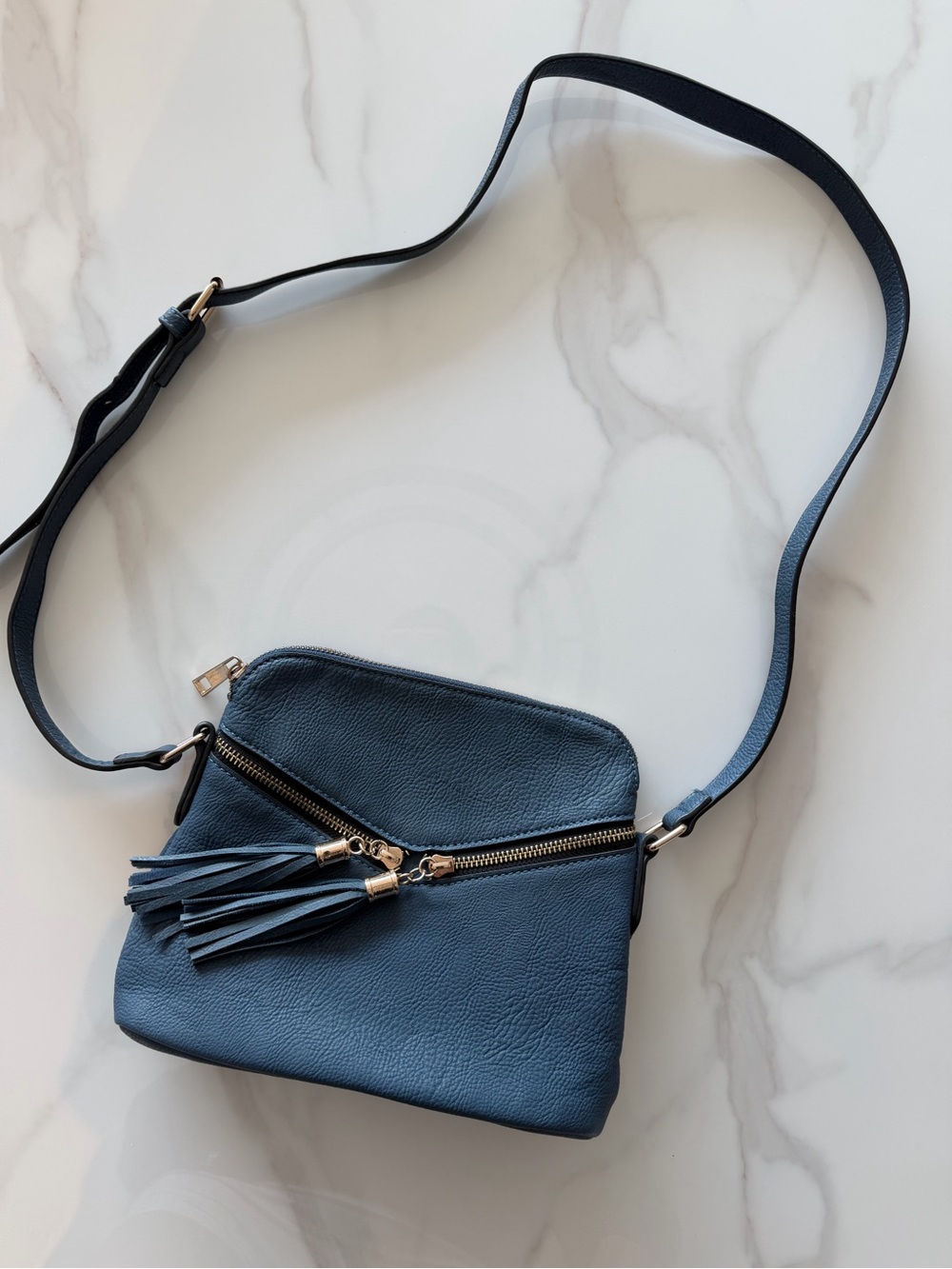 Navy Crossbody Bag with Tassel Accent
